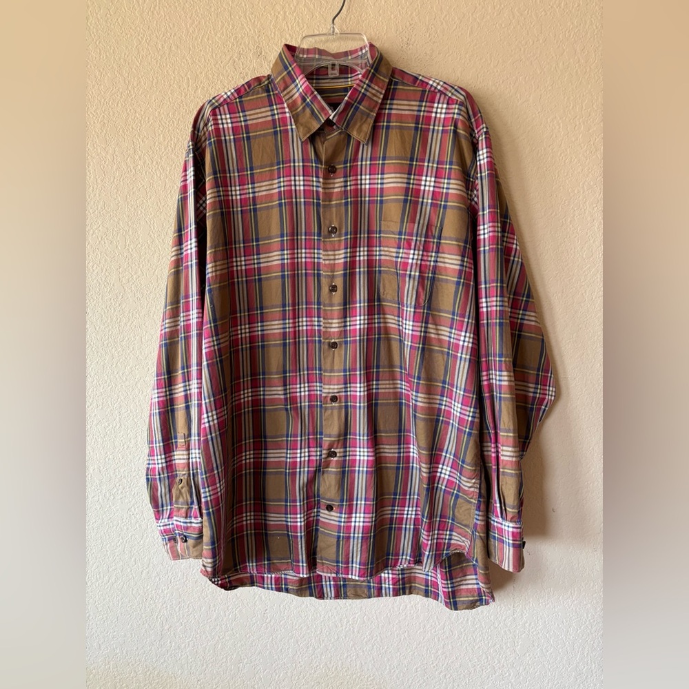 ROBERT TALBOTT CARMEL Men's XL - Brown & Red Long Sleeve Plaid Shirt Button Down